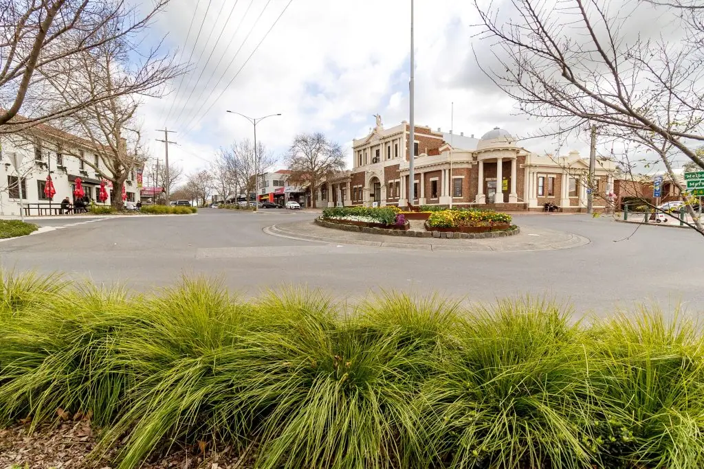 The memorial clock and gardens in central Leongatha